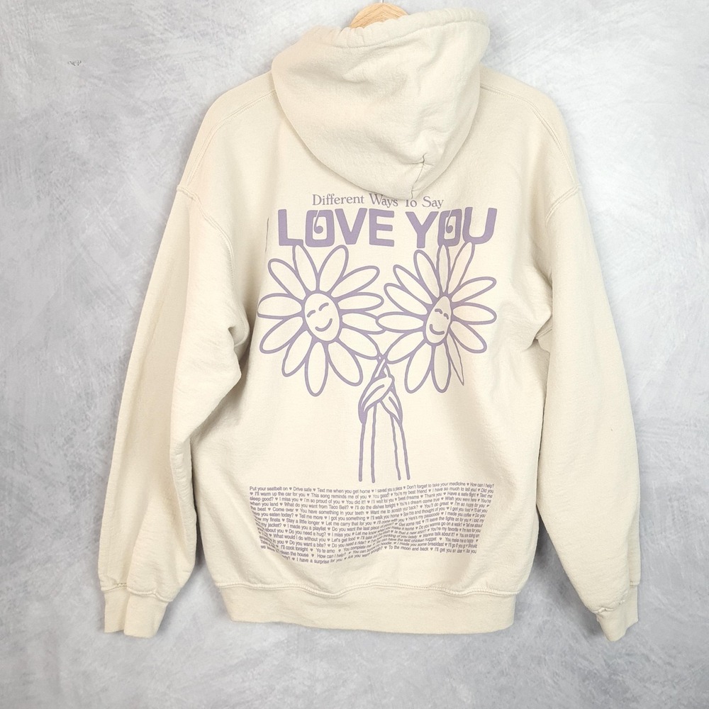 Lonely Ghost Hoodie Mens Large Beige This Song Reminds Me Of You Love Flowers